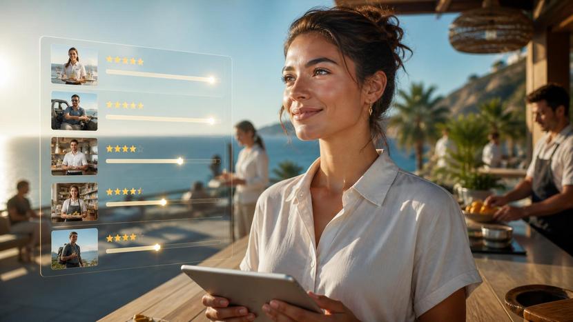 Saisonkraft arbeitet im Sommer bei einer Veranstaltung und prüft ihren Dienstplan